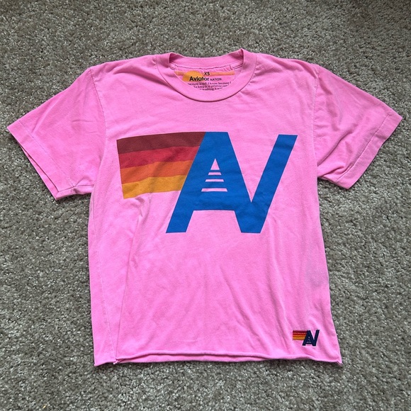 Aviator Nation Logo Pink Boyfriend Short Sleeve Crop Tee - Picture 1 of 3